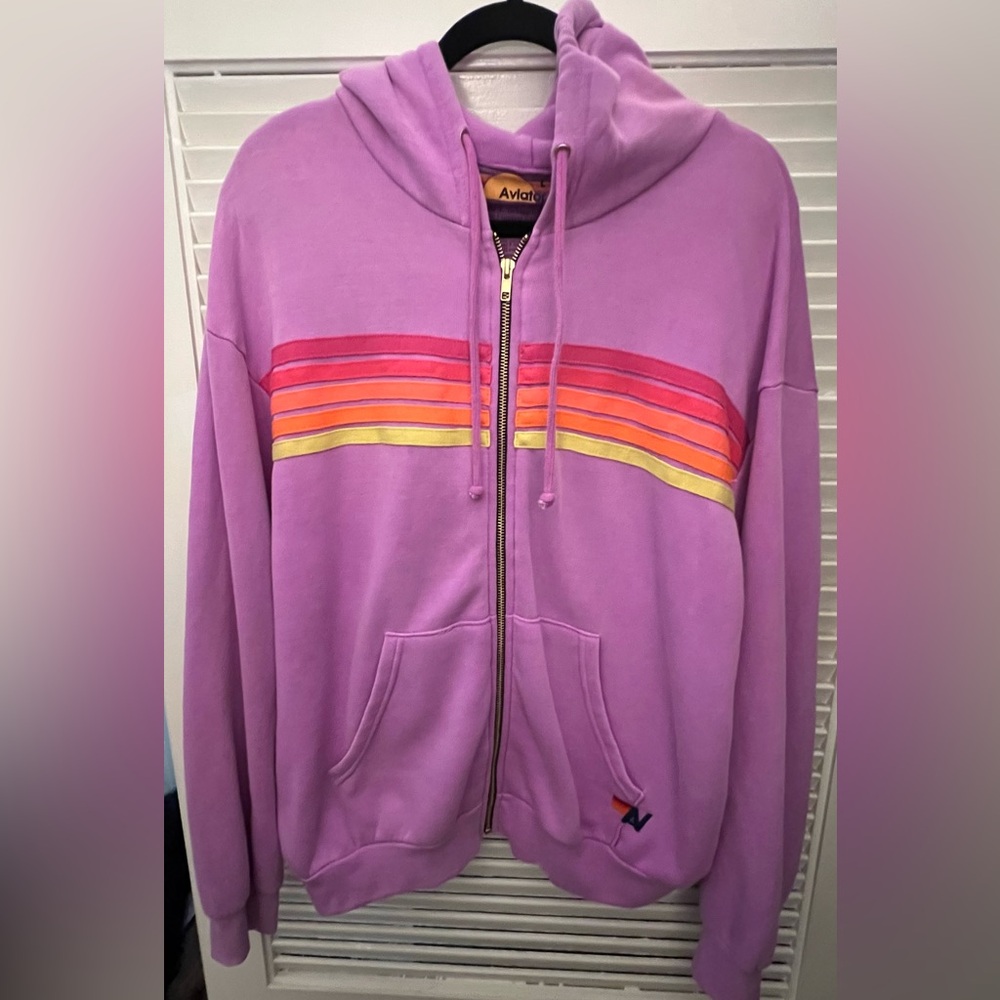 Aviator Nation Lavender Hoodie with Retro Sun Stripes